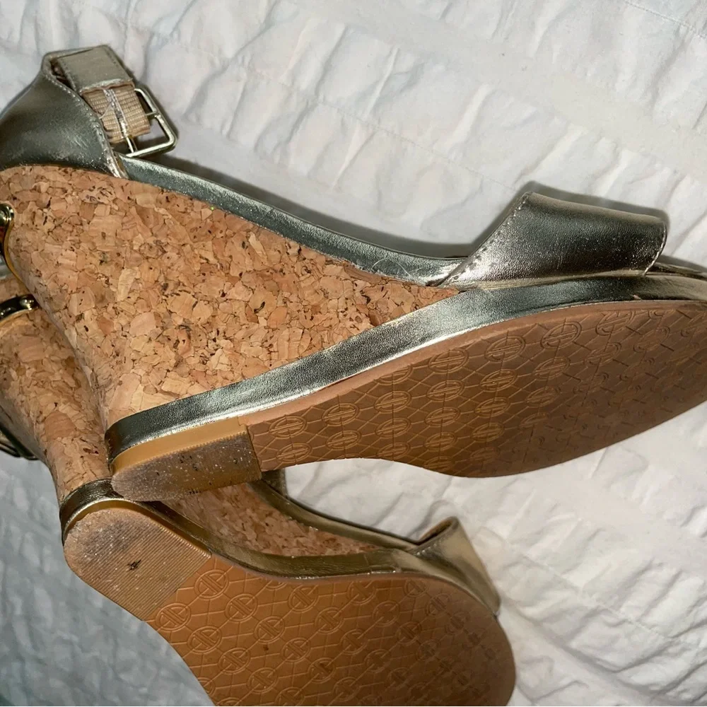 Lilly Pulitzer Gold Leather Wedges